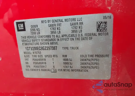 2016 GMC Sierra 1500 Sle from USA, damaged, VIN 1GTV2MEC8GZ297387